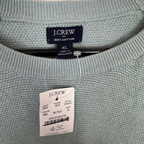 J.Crew Cotton Seed Stitch Crewneck Sweater Men XL Blue Pullover Rib Trim Stretch - Picture 3 of 7